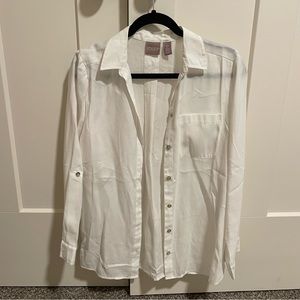 White loose button up blouse
